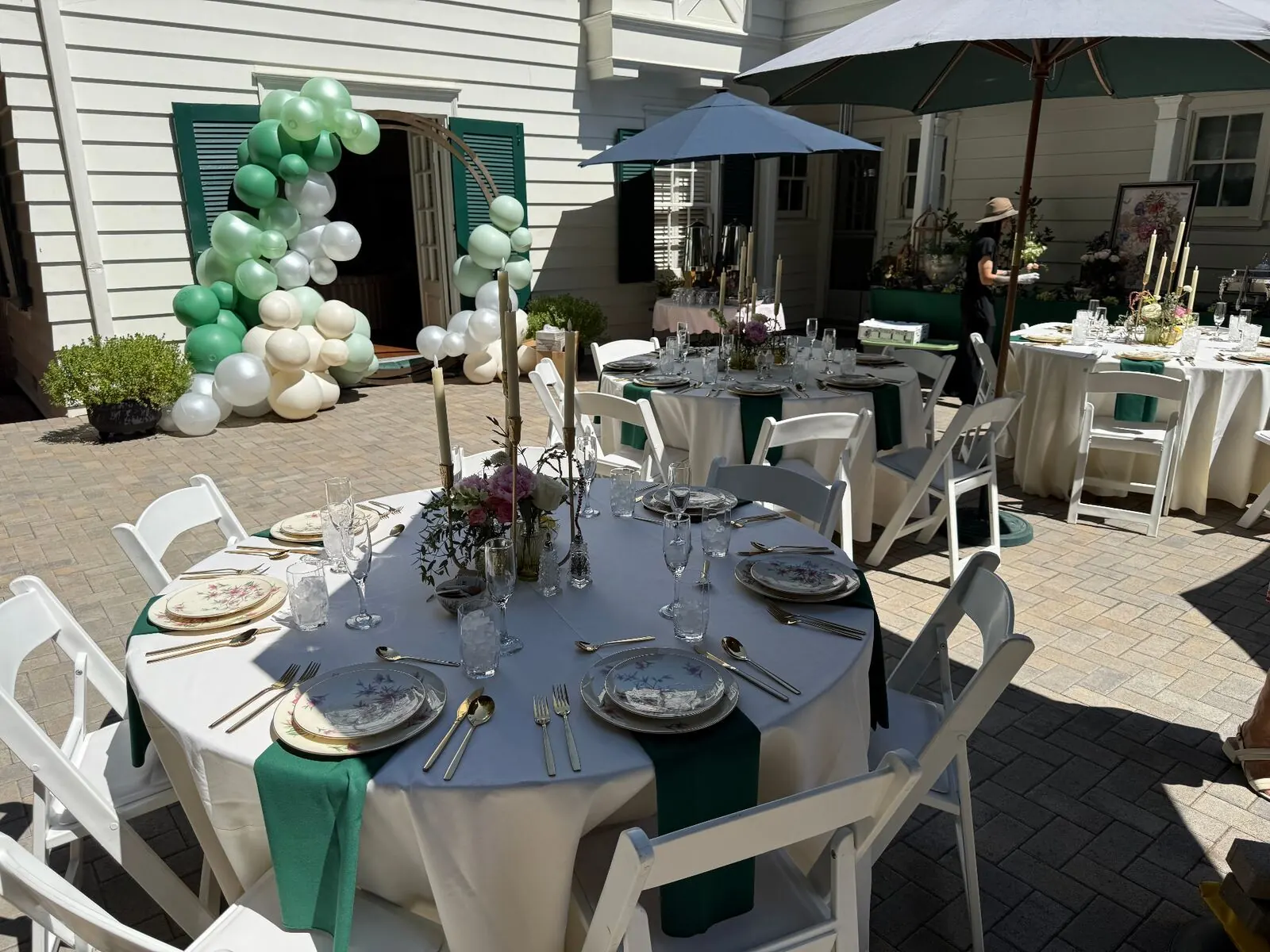 Courtyard tables set under string lights for a Sonoma catering dinner